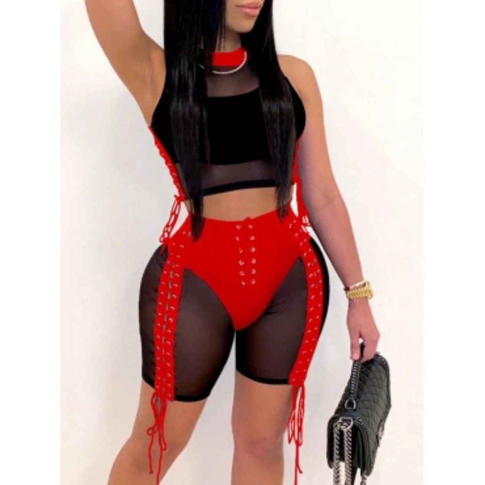 Red and Black Short Outfit